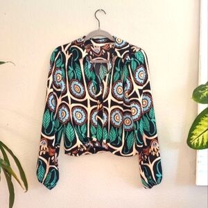 Vintage 90s Intempo Floral Tropical Leaf Bohemian Print On Chocolate Background